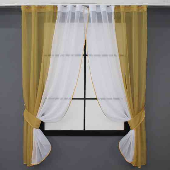 Кухонные шторы VR-Textil № 017к комбинированные с подвязками янтарный с белым 265х170 см (50-015) Киев