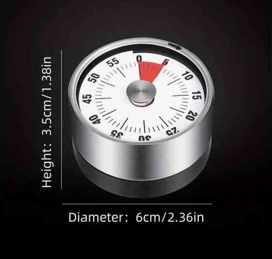 Таймер механічний для кухні зворотній відлік на магніті чорний Київ