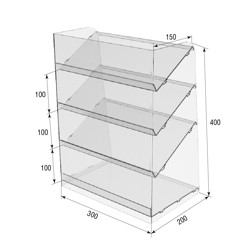 Підставка вітрина EKOSTAR 4 полиці 300х200х400 Київ - фото 8