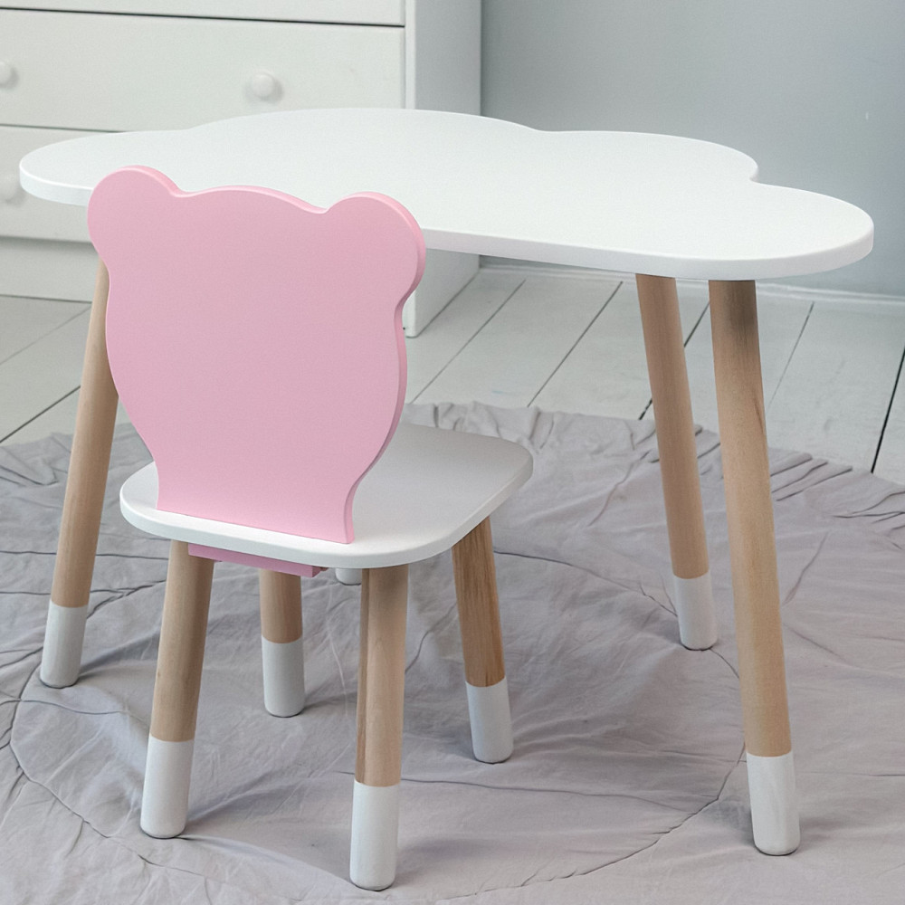 Дитячи набір столик та стільчик, стіл хмаринка білий 46х70х40 і стільчик ведмедик рожевий 26х26х24, Київ - фото 9