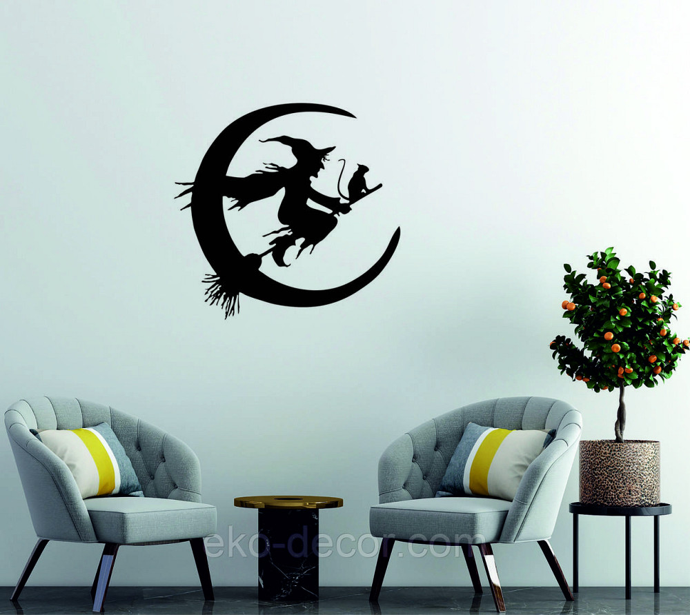 Декоративное настенное Панно «Ведьма на метле с котом», Декор на стену 70*67 см, Черный Киев - изображение 10