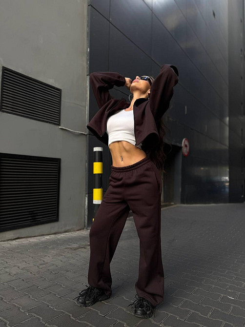 Утепленный женский костюм двойка в спортивном стиле трехнитка на флисе Одесса - изображение 5