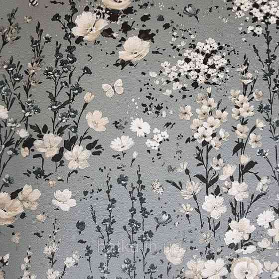 Шпалери вінілові на флізелін 0.53х10.05 Rasch Textil Petite Fleur 5.квіти прованс білі, бежеві, чорні на сірому Київ