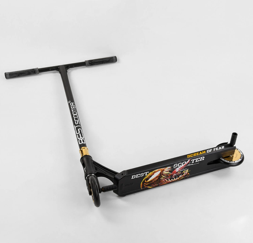 Самокат трюковий Best Scooter "SIMBIOTE" HIC-система ПЕГІ алюмінієвий диск та дека колеса 120 мм PU в коробці Чорний з принтом Чернігів - фото 2