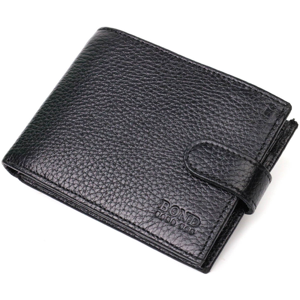 Горизонтальное портмоне для мужчин из натуральной зернистой кожи BOND 22059 Черный Киев - изображение 1