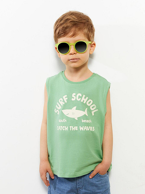 Дитяча Літня Майка з Принтом Акули (Surf School) для Хлопчика LC Waikiki Зелена 9-12 міс (74-80см) Київ - фото 1