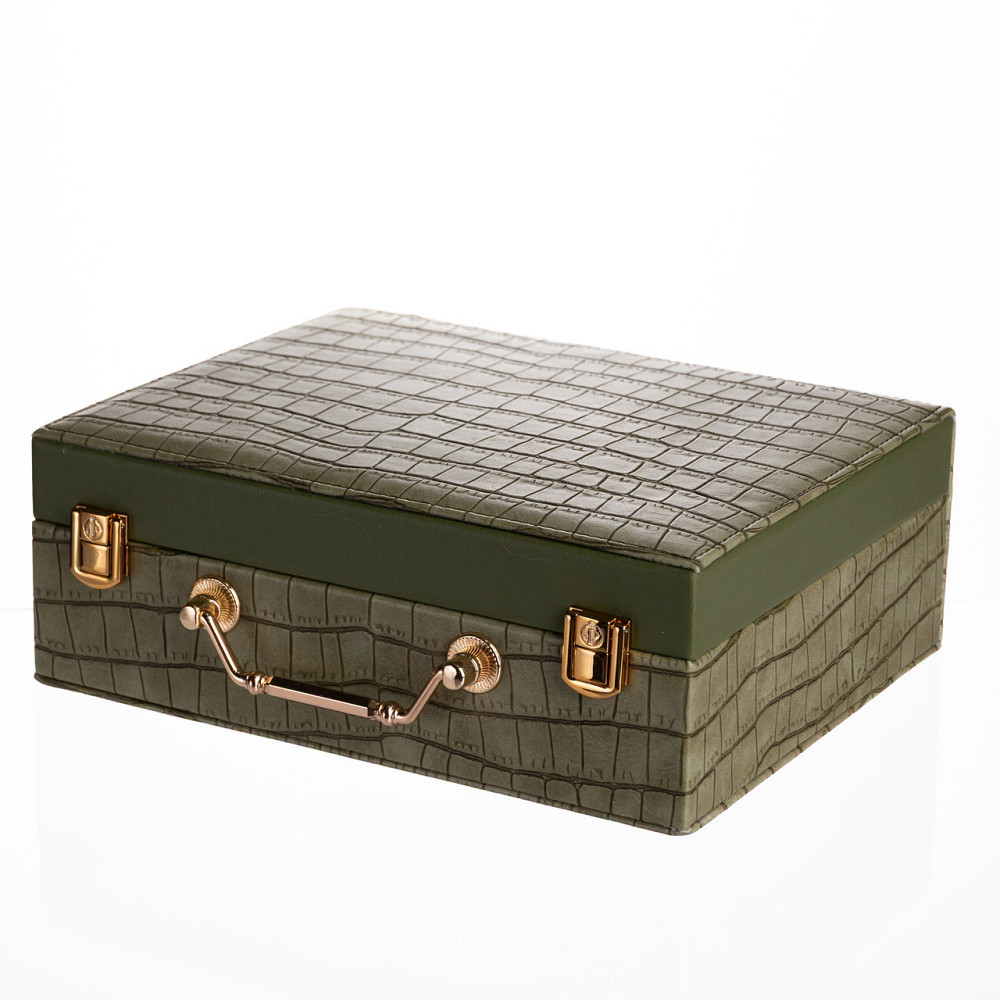 Скринька для прикрас з еко шкіри 19 відділень з дзеркалом 23.5×14×8 см Зелений HP-5-20GR Київ - фото 1