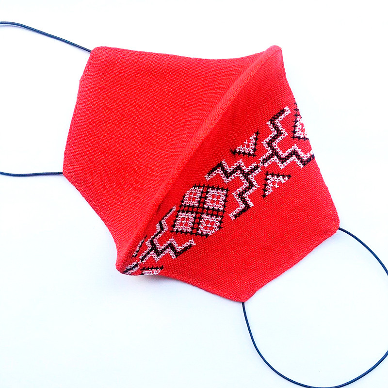 Маска защитная многоразовая из 100% ЛЬНА с Вышивкой Размер М (Красный) Сумы - изображение 2