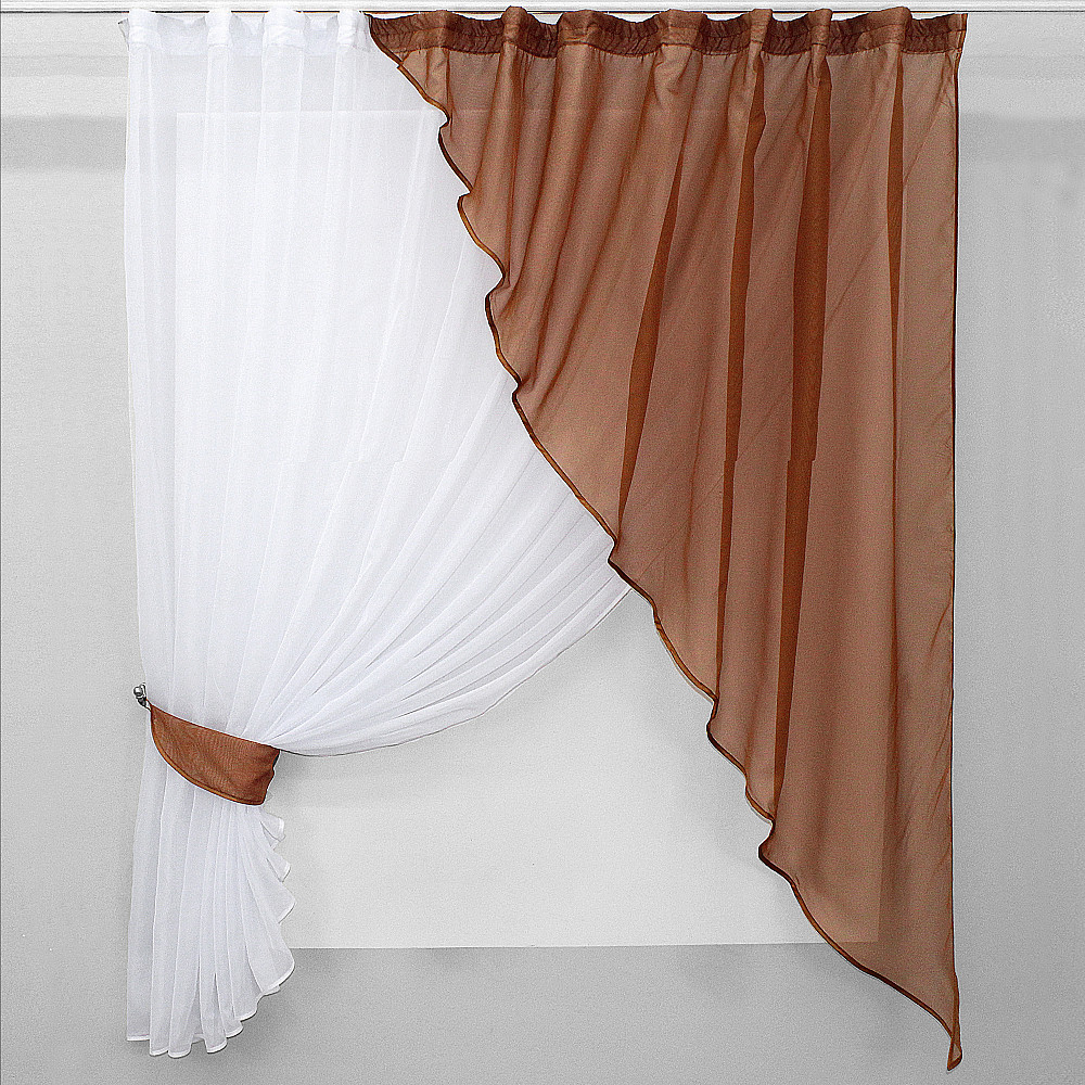 Кухонна фіранка VR-Textil № 069к коричневий з білим 280х170 см (50-273) Київ - фото 1