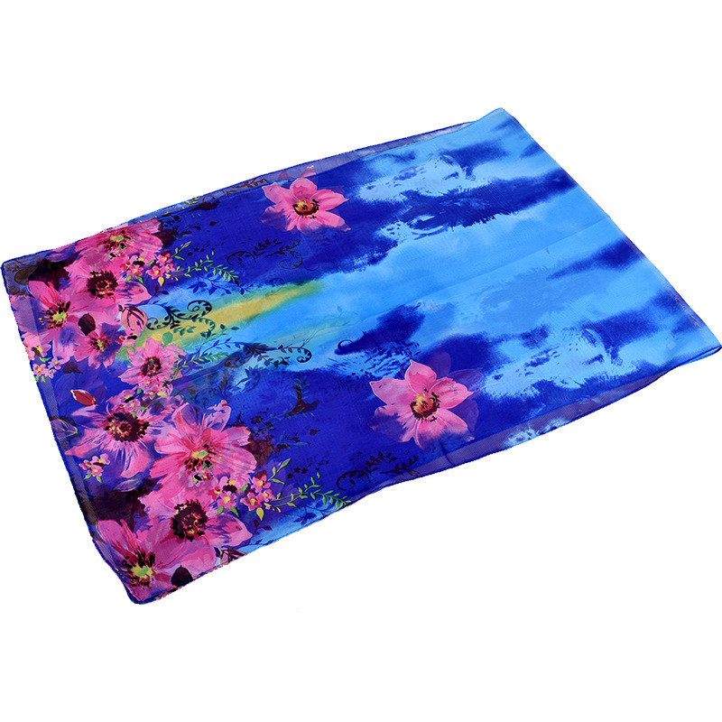 Женский шарф с принтом цветов шифоновый 150 на 48 см сине-розовый Киев - изображение 3