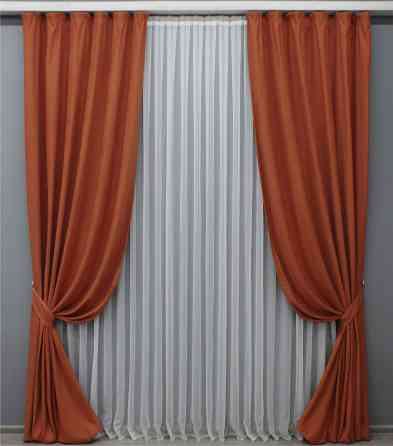 Комплект готових штор VR-Textil Нубук однотонний № 1512ш Теракотовий 200х290 см 2 шт (32-329) Київ
