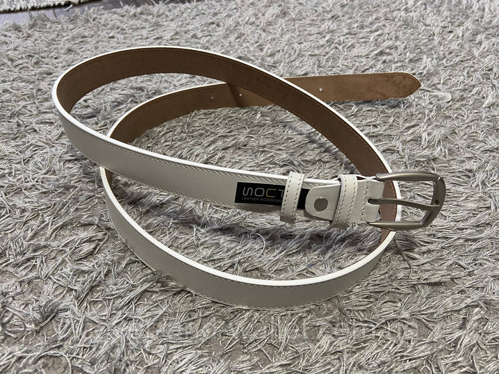 Білий жіночий ремінь із гладкої шкіри з класичною пряжкою 30мм PS Leather Київ - фото 2