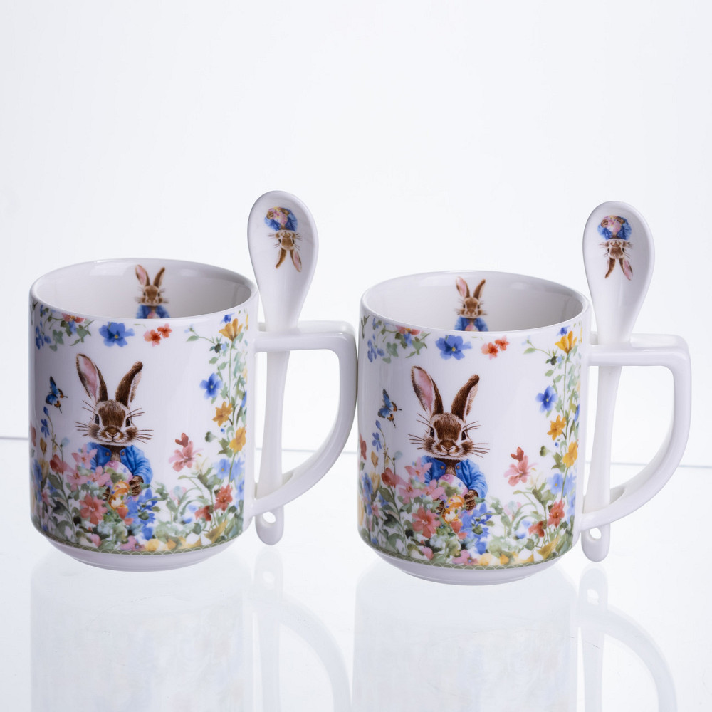 Набір подарункових чашок порцелянових Garden Rabbits 2 штуки по 300 мл із ложками HP-7323-3 Коломыя - изображение 3