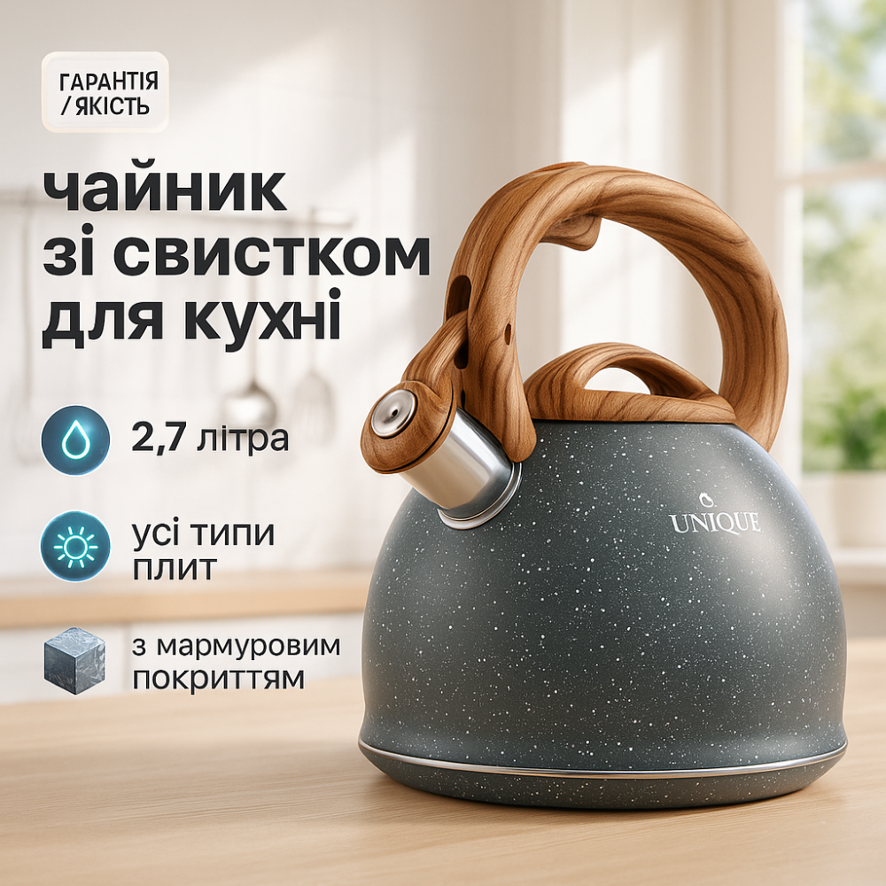 Чайник для газових плит Unique UN-5306 2, 7л, Чайник зі свистком для кип'ятіння Гарний плит SN-65 Львів - фото 14