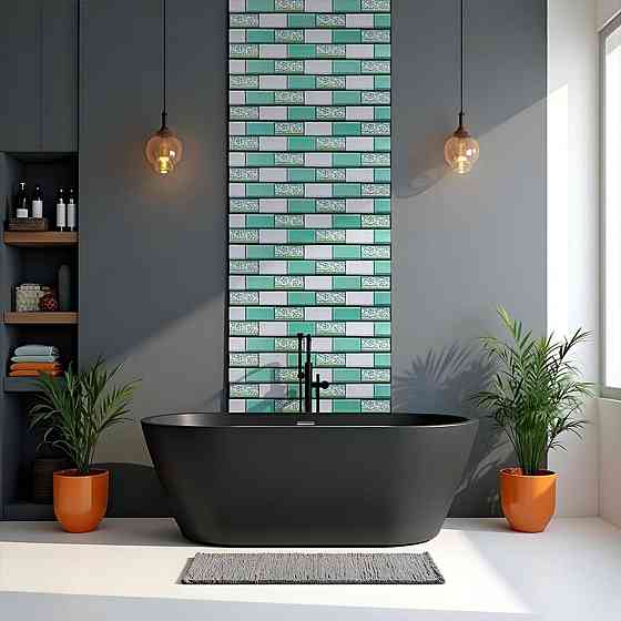 Декоративная ПВХ панель 960х480х4мм Кирпич зеленый орнамент SW-00001429 Киев