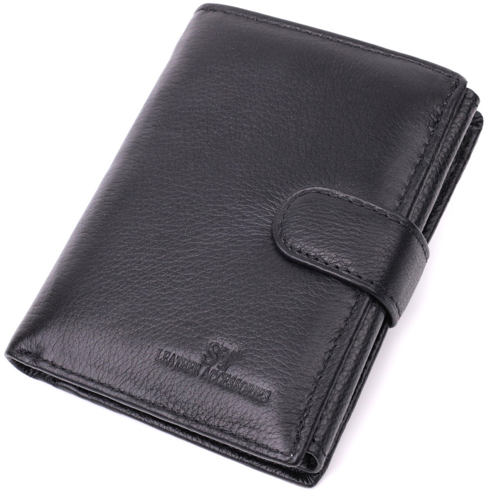 Чоловічий вертикальний шкіряний гаманець, чорний (ST Leather) Київ - фото 5