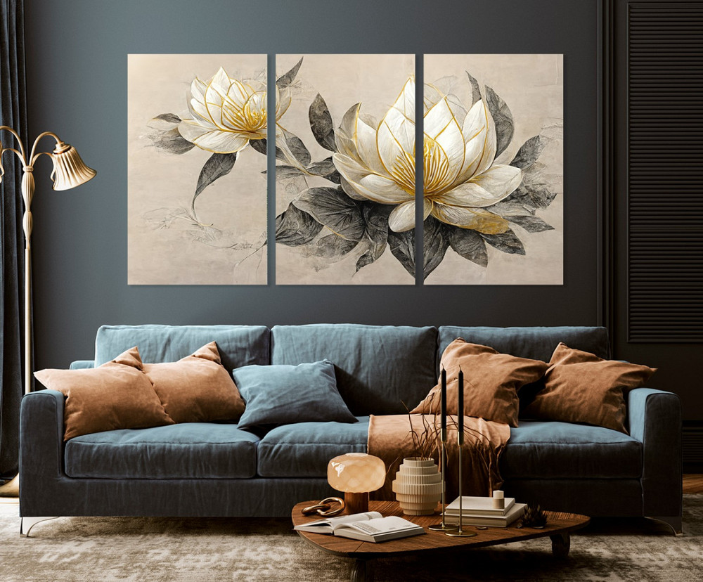 Модульная картина в гостиную / спальню Білі квіти   ART-139_3A 70х130 см Киев - изображение 3