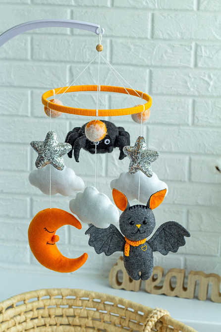 Дитячий музичний мобіль на ліжечко для немовлят WooolyWool «Кажан і павук» з 35 мелодіями Київ - фото 6