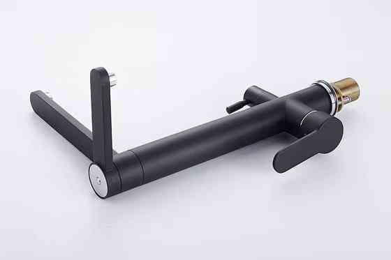 Змішувач для кухні з підключенням до фільтра латунний, з нержавіючої сталлю з бічними важелями, колір чорний Кам'янець-Подільський