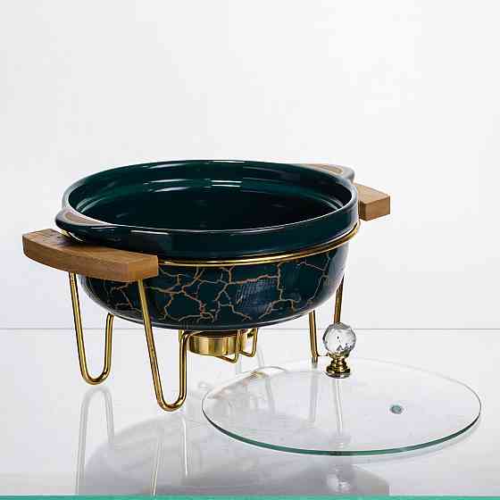 Мармит фарфоровый настольный круглый 800 (мл) с подогревом Зеленый мрамор LC-713 Киев