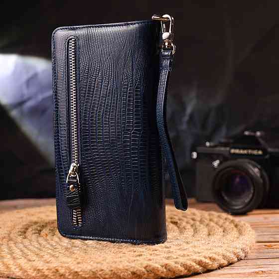 Добротное портмоне клатч из натуральной фактурной кожи CANPELLINI 21542 Синее Киев