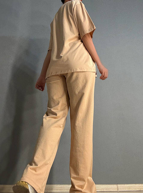 Костюм женский CAPPITONE 101183 с надписью футболка оверсайз и брюки палаццо капучино, капучино, S Киев - изображение 7