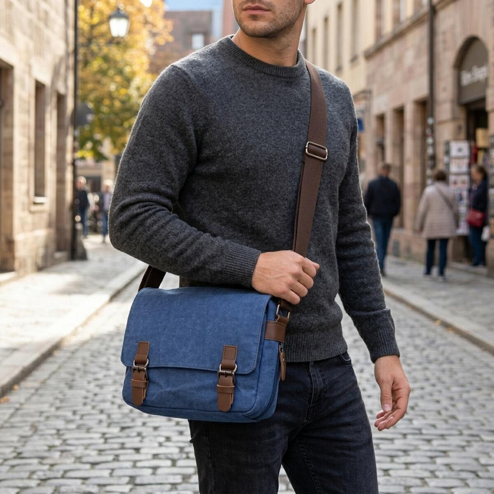 Сумка почтальонка текстильна Vintage 20606 Синя Київ - фото 12