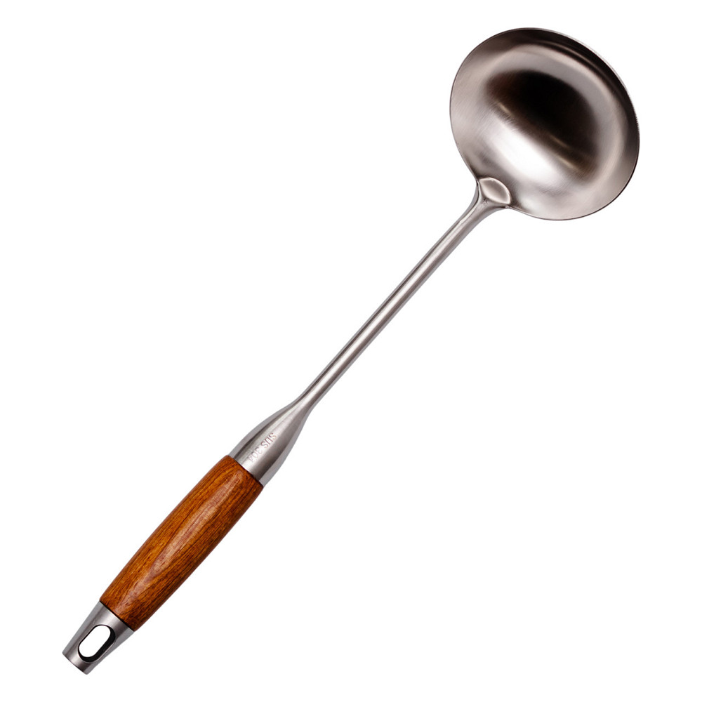 Ополоник металевий кухонний 27 (см) з нержавіючої сталі з дерев'яною ручкою HP-8-45 Коломия - фото 1