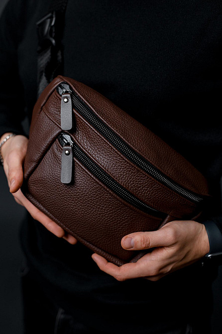 Сумка на пояс мужская из натуральной кожи флотар, коричневая SL035 (Коричневая) Сумы - изображение 2