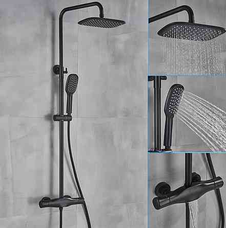 Душевой настенный комплект WanFan, с верхним душем, лейкой, регулируемый держатель ручного душа Черный Каменец-Подольский