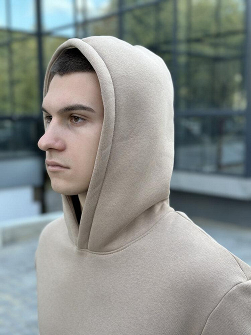 Тепле чоловіче худі на флісі з капюшоном пісочне Pobedov 008 ЗИМА Київ - фото 6