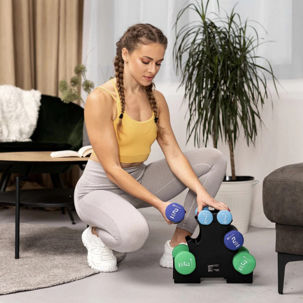 Комплект фитнес гантелей HS-V120DRS 12 кг с подставкой для занятий спортом и фитнесом дома и в зале Киев - изображение 9