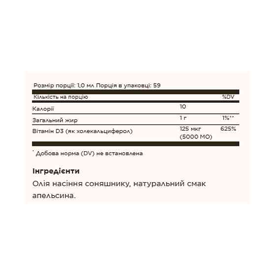 Liquid Vitamin D3 (Cholecalciferol) 125 mcg (5,000 IU) - 59ml Natural Orange Киев