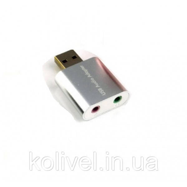 Звукова плата USB, 2 Channel mini, C-Media chip, RTL, срібляста (B00668) Київ - фото 1