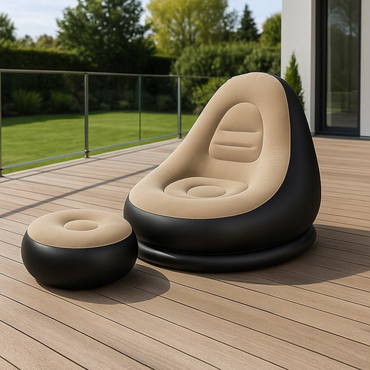 Надувное садовое кресло пуф с подставкой для ног + насос Gardlov (25365) ПВХ Нововолынск - изображение 8