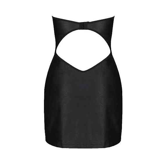 Мини-платье из экокожи Passion CELINE CHEMISE 4XL/5XL, black, шнуровка, трусики в комплекте Sex Aura Киев