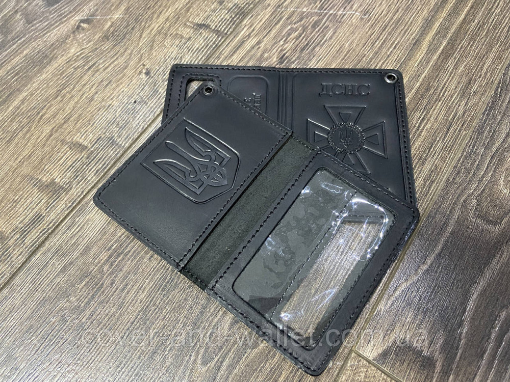 Обкладинка на нове посвідчення ДСНС із вінтажної шкіри чорного кольору Київ - фото 3
