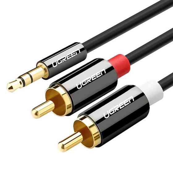 Аудио кабель 3.5 mm to 2RCA стерео разветвитель Ugreen AV116 10590 (Черный, 3м) Николаев