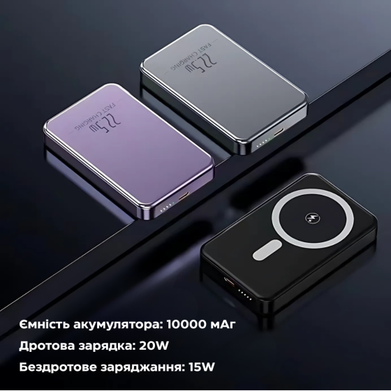Павербанк бездротовий магнітний, Powerbank бездротовий з магнітним кріпленням, 20000мАг, 20Вт Type-C black Кам'янець-Подільський