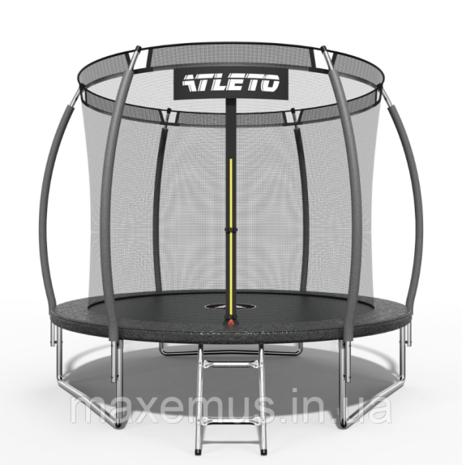Батут детский Atleto 252 см (8 ft) черный с внутренней защитной сеткой и лестницей (до 100 кг) Мостиска - изображение 8