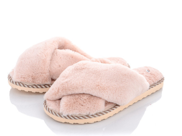 Тапочки PaGo жіночі мех навкрест "Кролик" Бежевий Одеса - фото 4