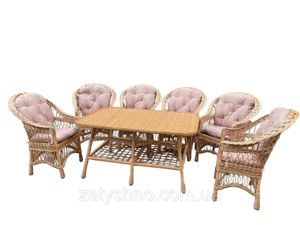 Плетені меблі з великим столом та 6 кріслами Київ - фото 1