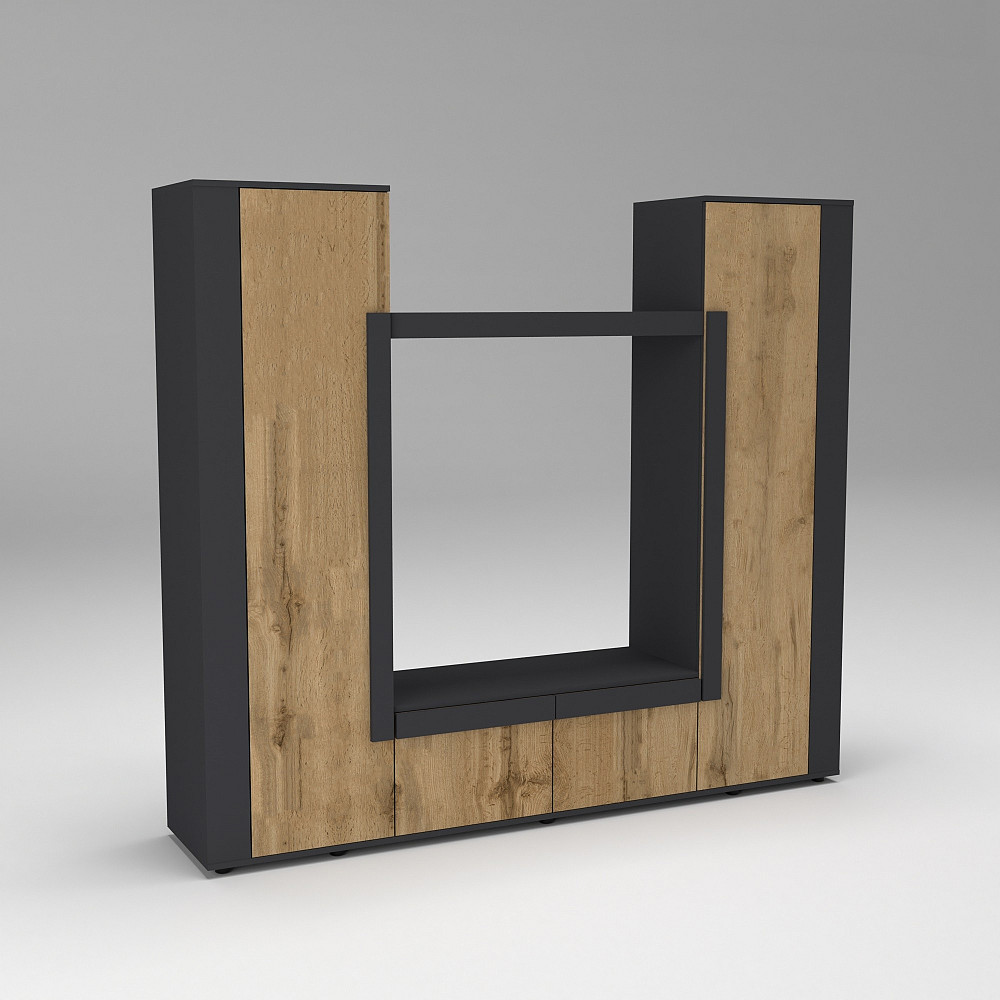 Стенка в гостиную под ТВ Эхо-4, Дуб Аппалачи/Антрацит, 2080х420х1850 Львов - изображение 2