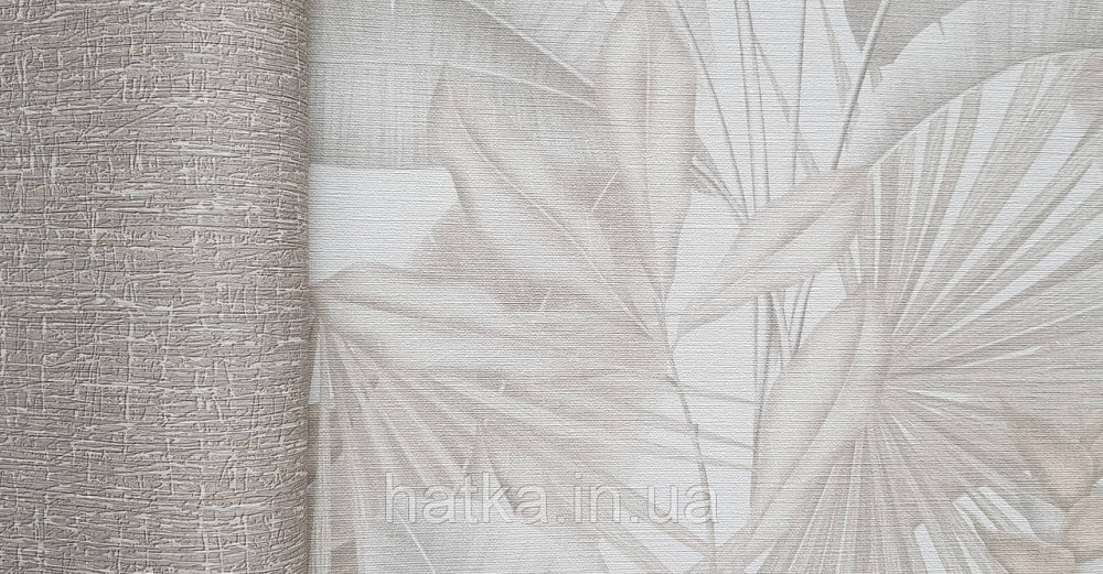 Обои виниловые на флизелине AS creation Della Natura метровые 1.06Х10 листья банана пальмы бежевые на белом Киев - изображение 4