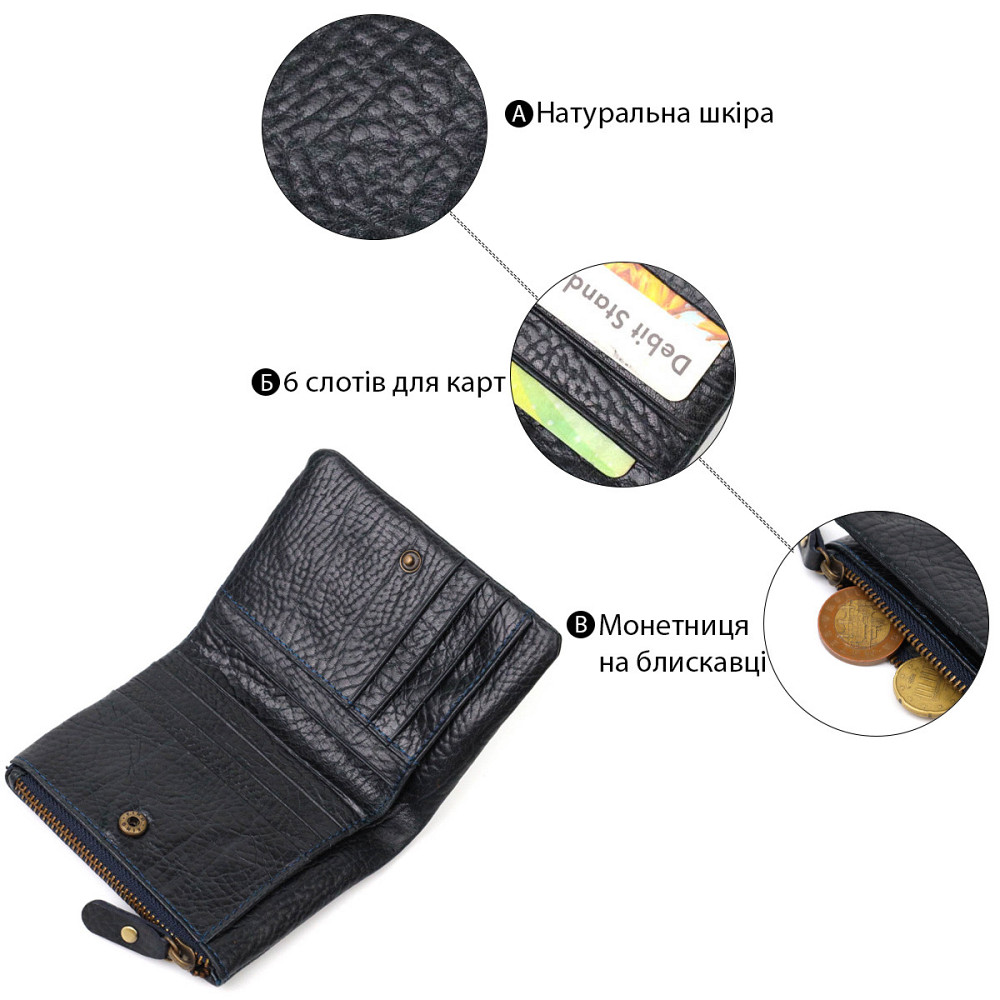 Маленький но вместительный кошелек из натуральной кожи Tony Bellucci 22021 Синий Киев - изображение 7