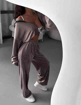 Женский плюшевый прогулочный костюм двойка: кофта и штаны турецкий велюр Бежевый, 42/44 Одесса