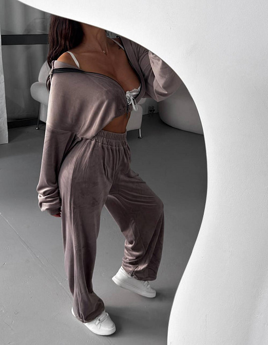 Женский плюшевый прогулочный костюм двойка: кофта и штаны турецкий велюр Бежевый, 42/44 Одесса - изображение 2