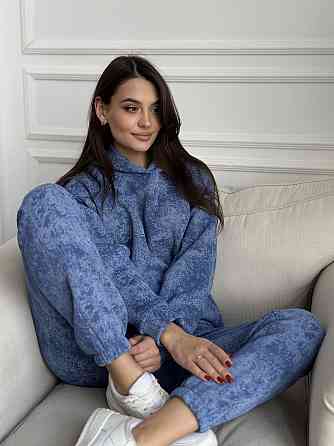 Теплый костюм женский мраморный принт на флисе Голубой XXL/XXXL Харьков