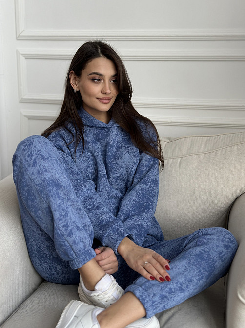 Теплый костюм женский мраморный принт на флисе Голубой XXL/XXXL Харьков - изображение 5