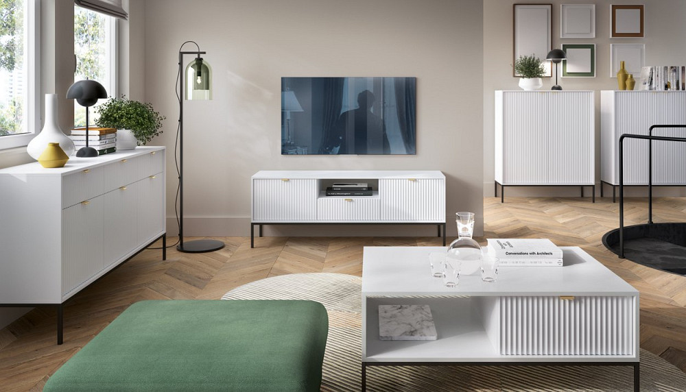 Комод высокий Perfect Home Новая/Nova 2-дверный с черными ножками K104 Белый (PFH-091232) Днепр - изображение 9